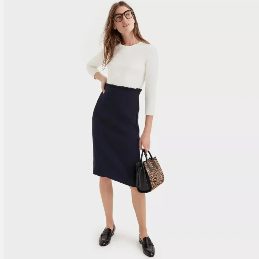 J. Crew 365 3/4 Sleeve Sheath 'Combo Dress' in Ivory White & Navy Blue Size 4